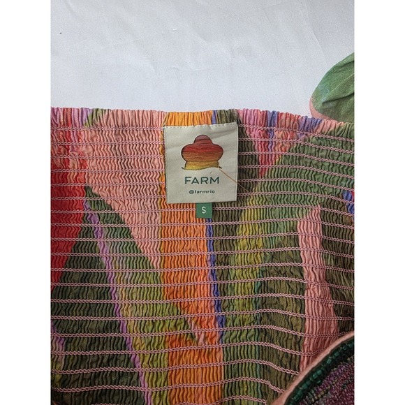 Farm Rio Mini Dress Beaded Garden Puff Sleeves Tiered Sz S Beach Festival Colorf - Picture 6 of 12